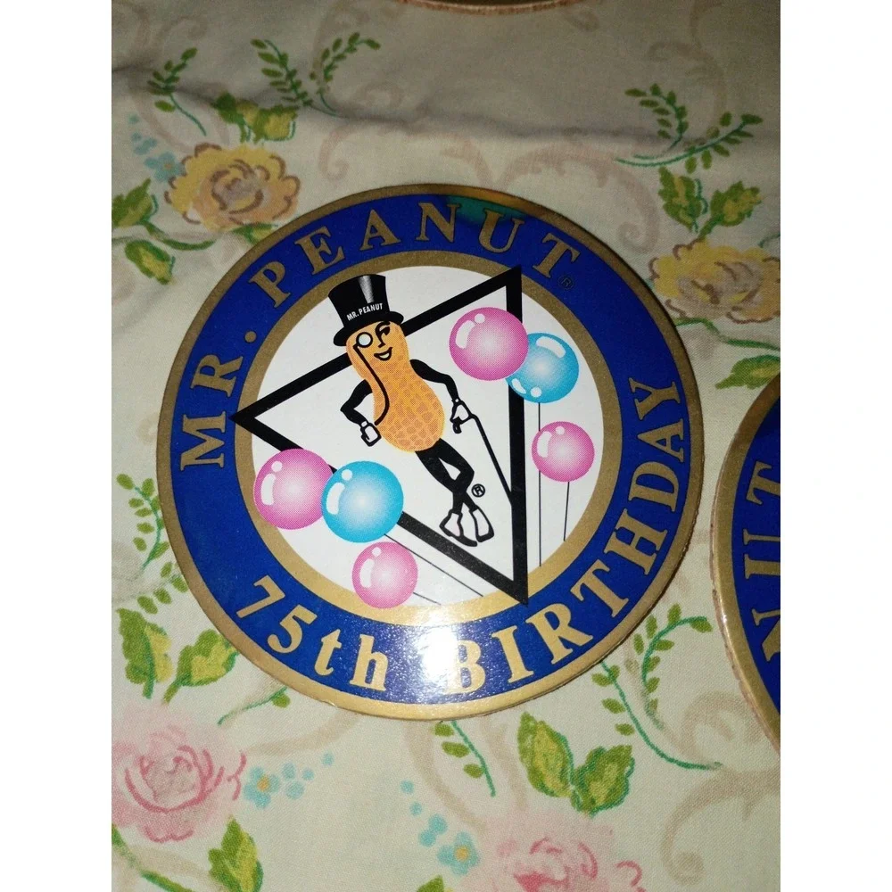 Vintage 1981 Planters Mr Peanut 75th Birthday Cork Backed Coaster (6)